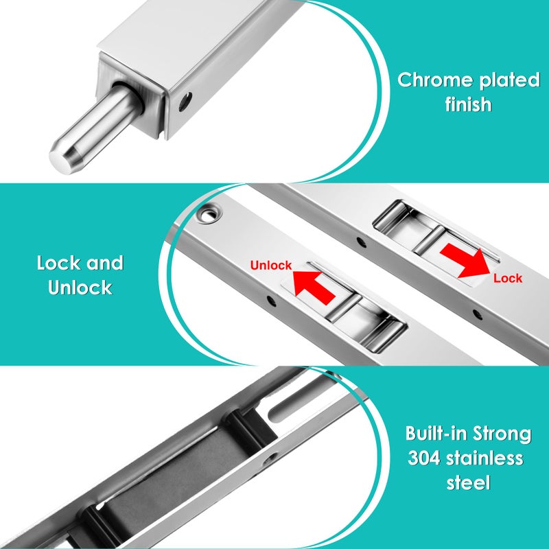 Ceoighe 2 Pack Flush Bolt for Double Door  7 Inch Heavy Duty Chrome Plating Flush Latch Bolts  French Door Lock for Inactive Leaf  Double Door Opening and Composite Wood Double Dummy Door - Image 3